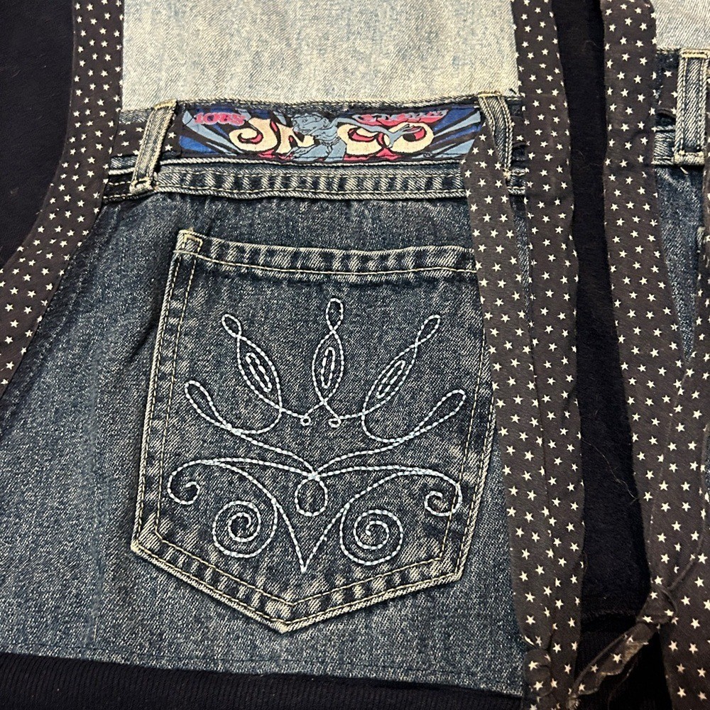Vintage Sweatshirt Womens Large Blue Jacket Up cycle Jnco Denim DIY Made In USA