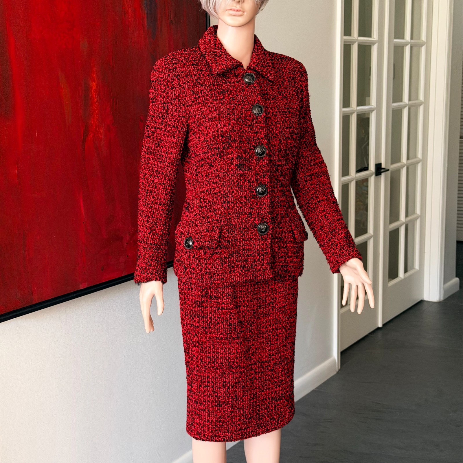 GIANNI VERSACE red wool boucle skirt suit size 42 from F/W 1995/96