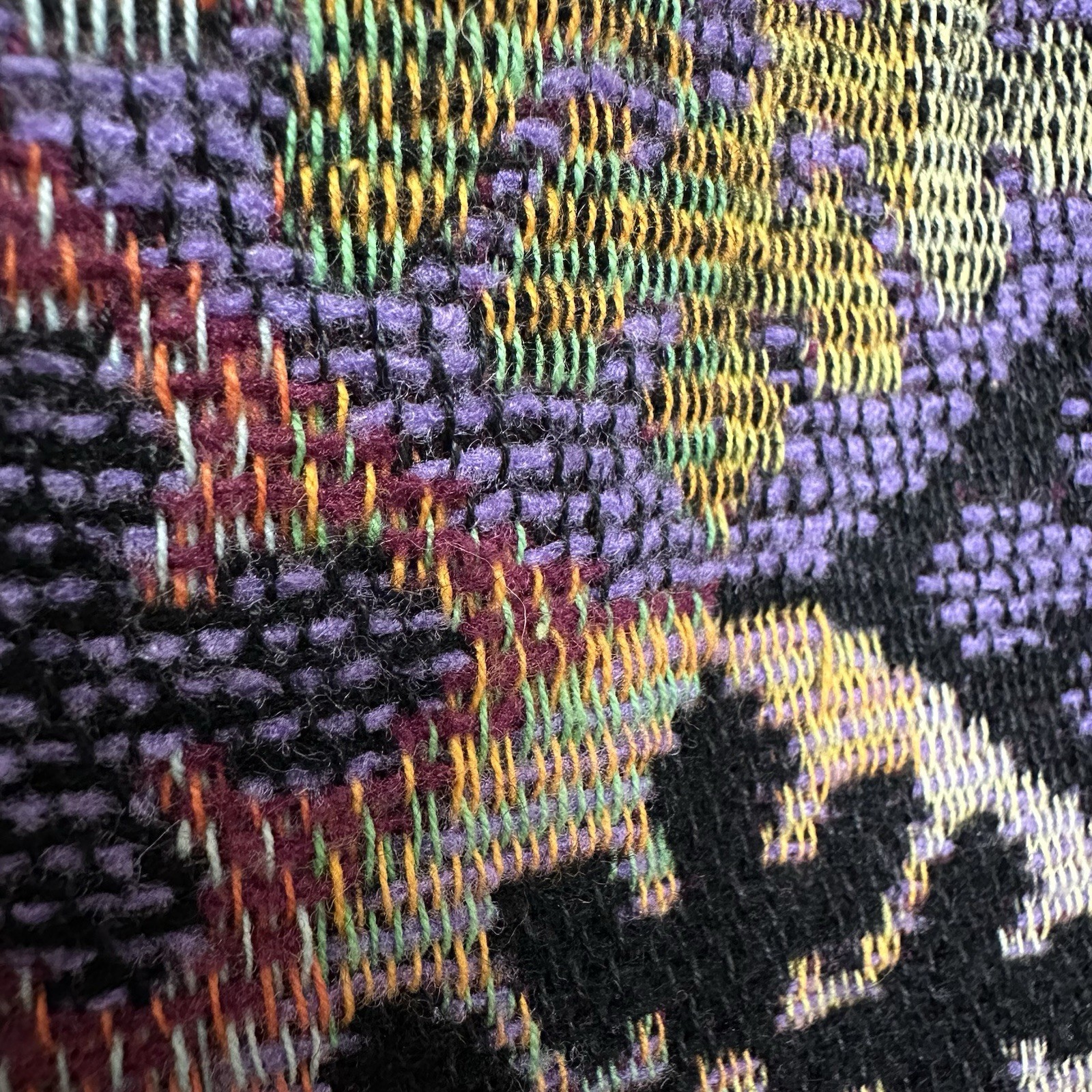 Vintage Tapestry Carpet Bag Long Coat Womens Purple Mosaic Belted 70s Boho Hippy