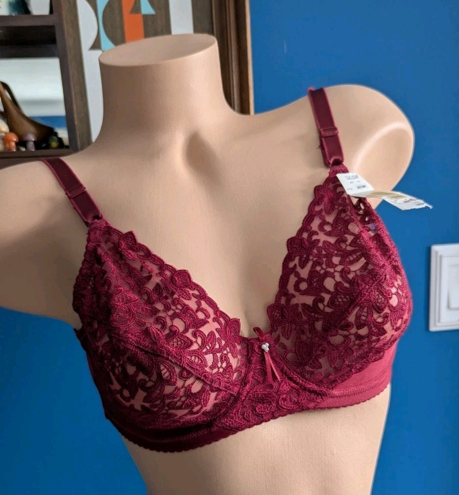 Vtg 1990s WACOAL Second Skin & Lace Unlined Bra 36B NWT #85109 RARE HTF Burgundy