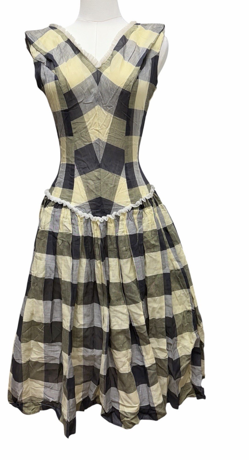 1950’s Dress Vintage Black Yellow Gingham Small Jerell Jr New York