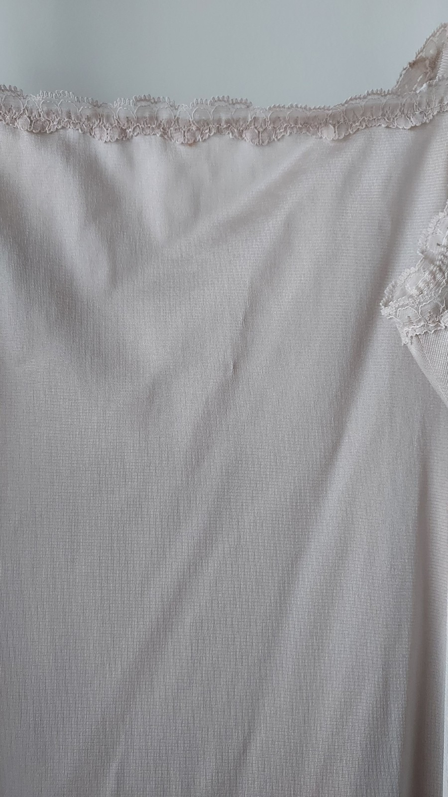 Vintage Slip Chemise Vanity Beige Ecru Nylon Antron III Lace Trim 36 Coquette