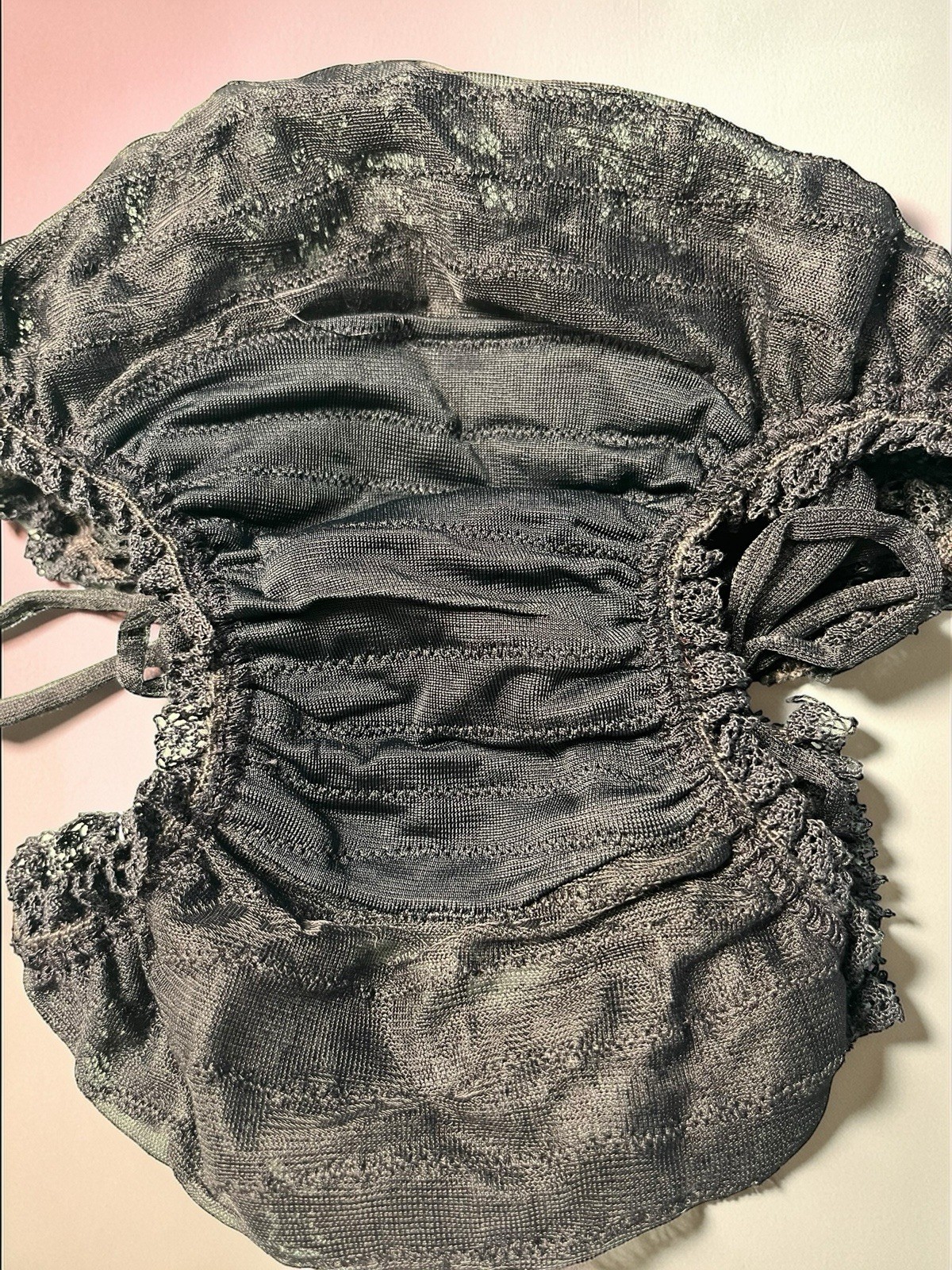 Vintage Lace Ruffle String Bikini Low Waist Lingerie Flirty Panty NWOT 60-70