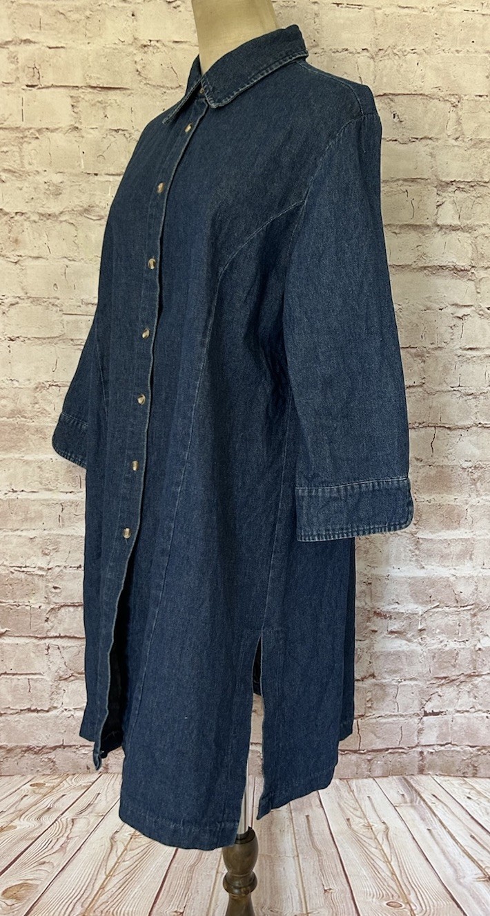 Notations Vintage Denim Shift Shirt Dress Women L 90s Y2K Slits Above knee