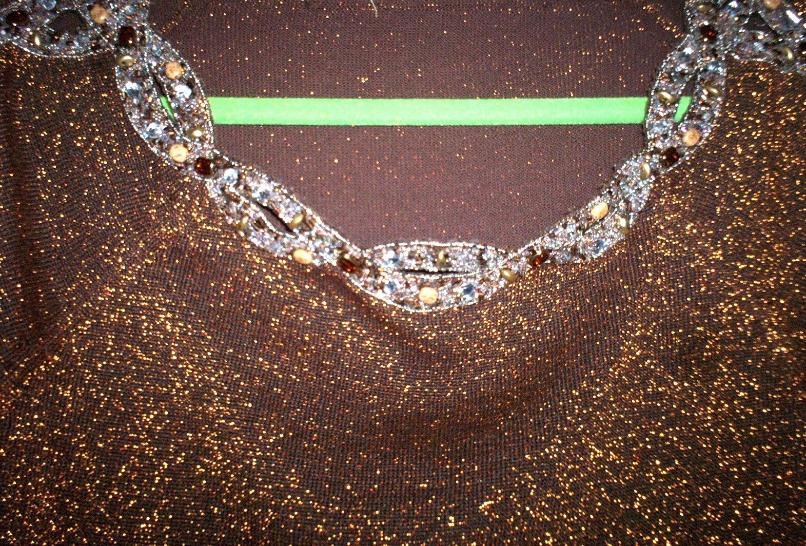 Vtg Design Bronze Metallic Thread Knit Fancy Party Blouse Crystal Embellished