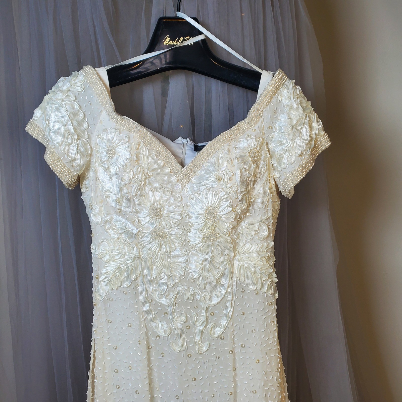 Ted Lapidus Gatsby Silk Ivory Maxi Dress Ethereal Beaded Wedding Size 8 Antique
