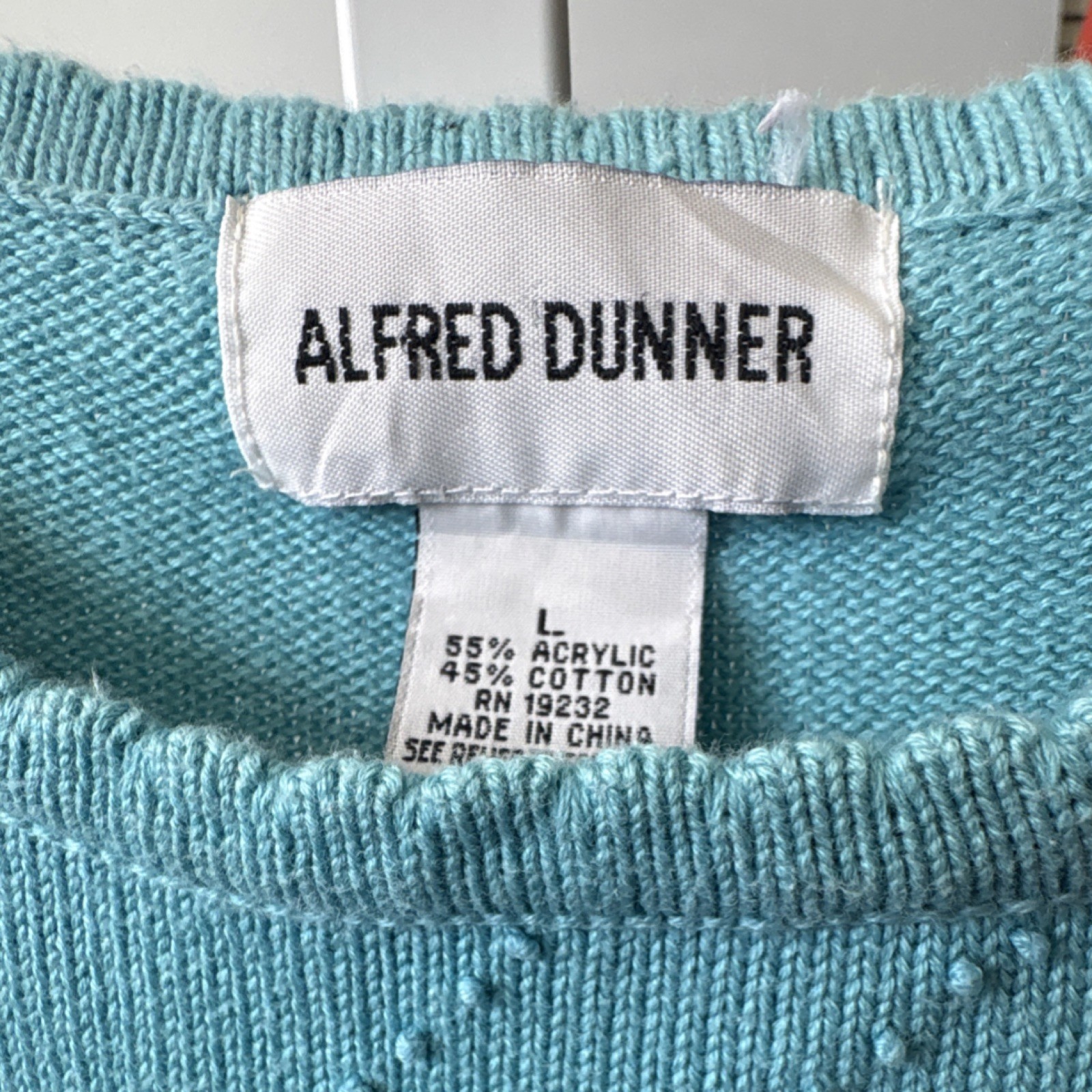 Alfred Dunner Floral Embroidered Knit Top Blue Pink Green Acrylic Cotton Size L