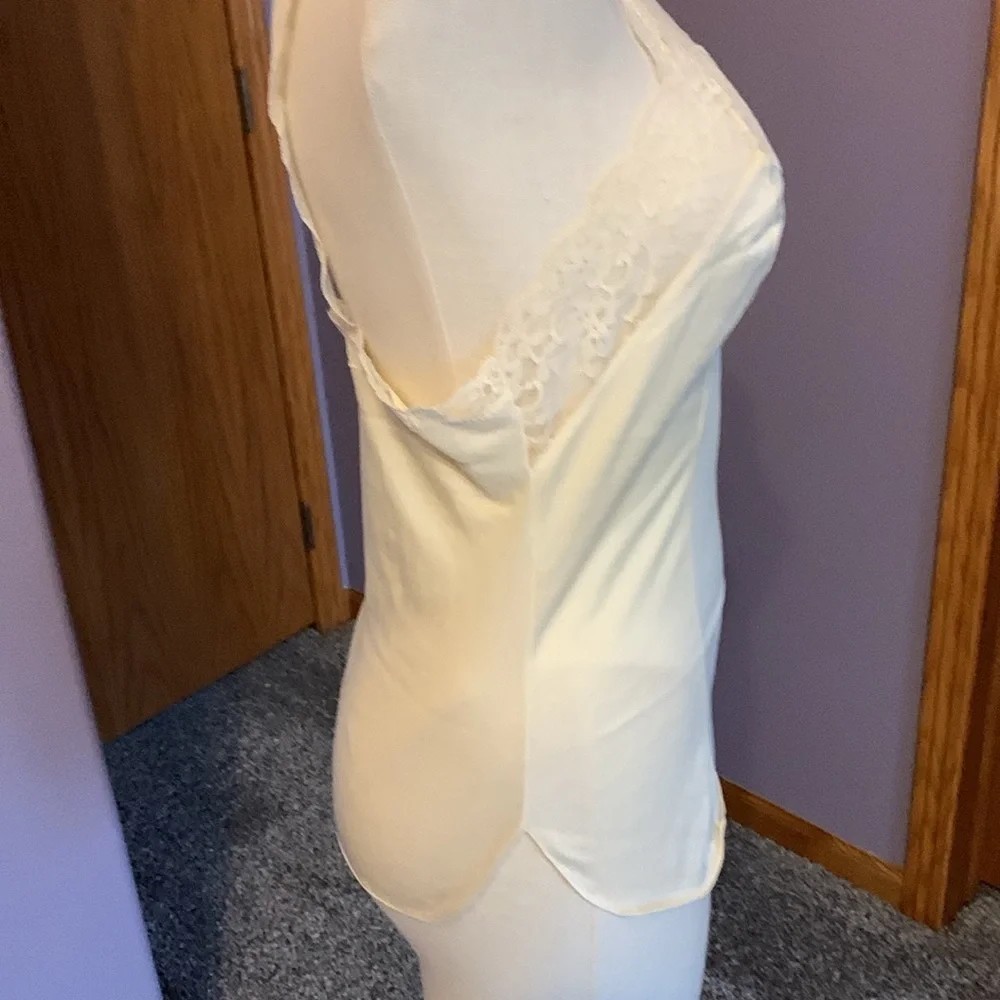 Women’s Ivory Satin Camisole Lingerie Top with Lace Trim, Satin Fabric