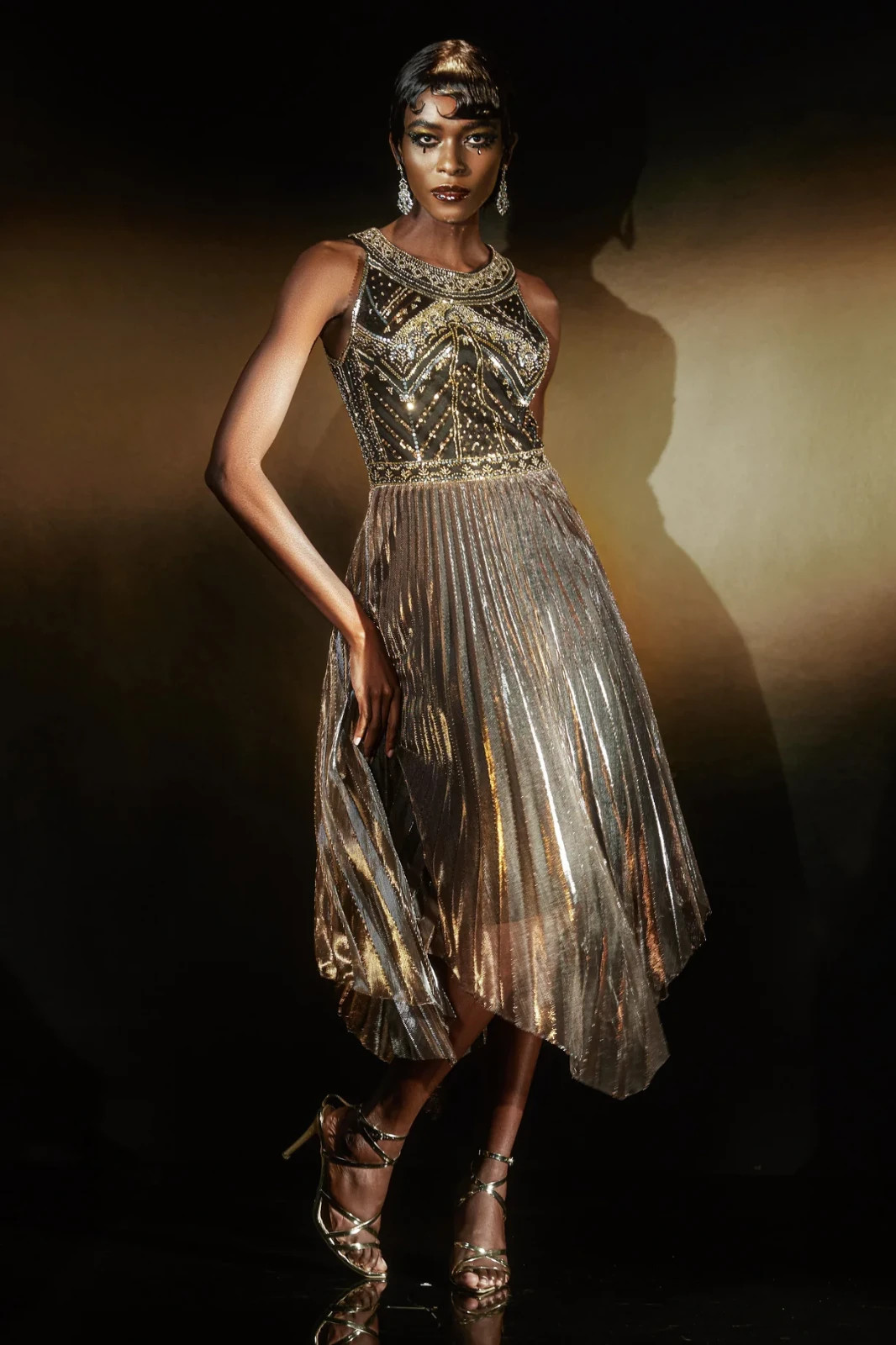 NWT Babeyond Black/Gold Beaded Zouzou Metallic Egyptian Revival Flapper Dress 8