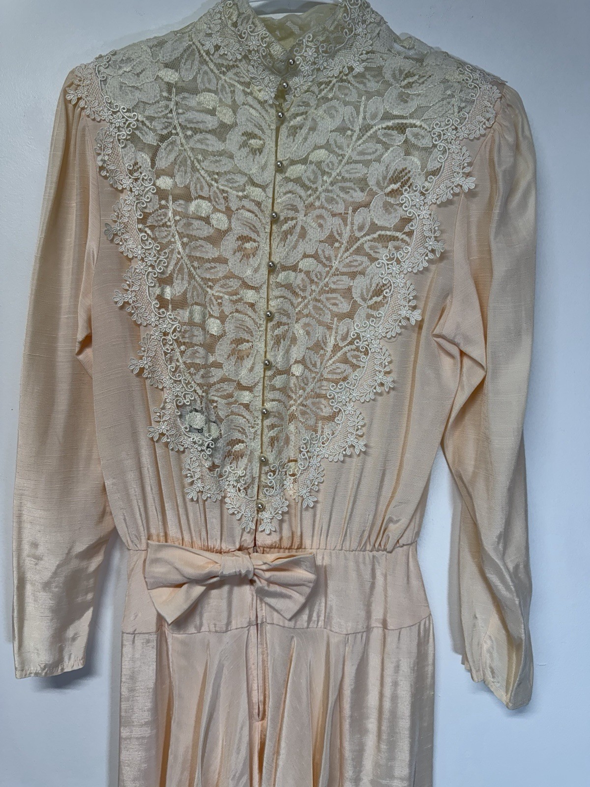 Miss Ashlee VTG Y2K Cottagecore Pink Lace Collar Tea Dress 70s Pearl Buttons