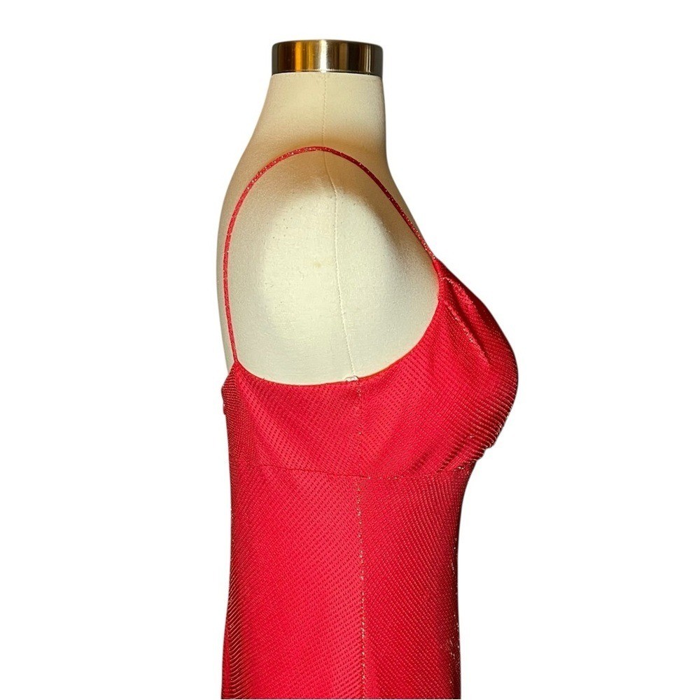 VTG 90s Betsey & Adams Red Gold Metallic Mesh Prom Gown Dress 12P NWT
