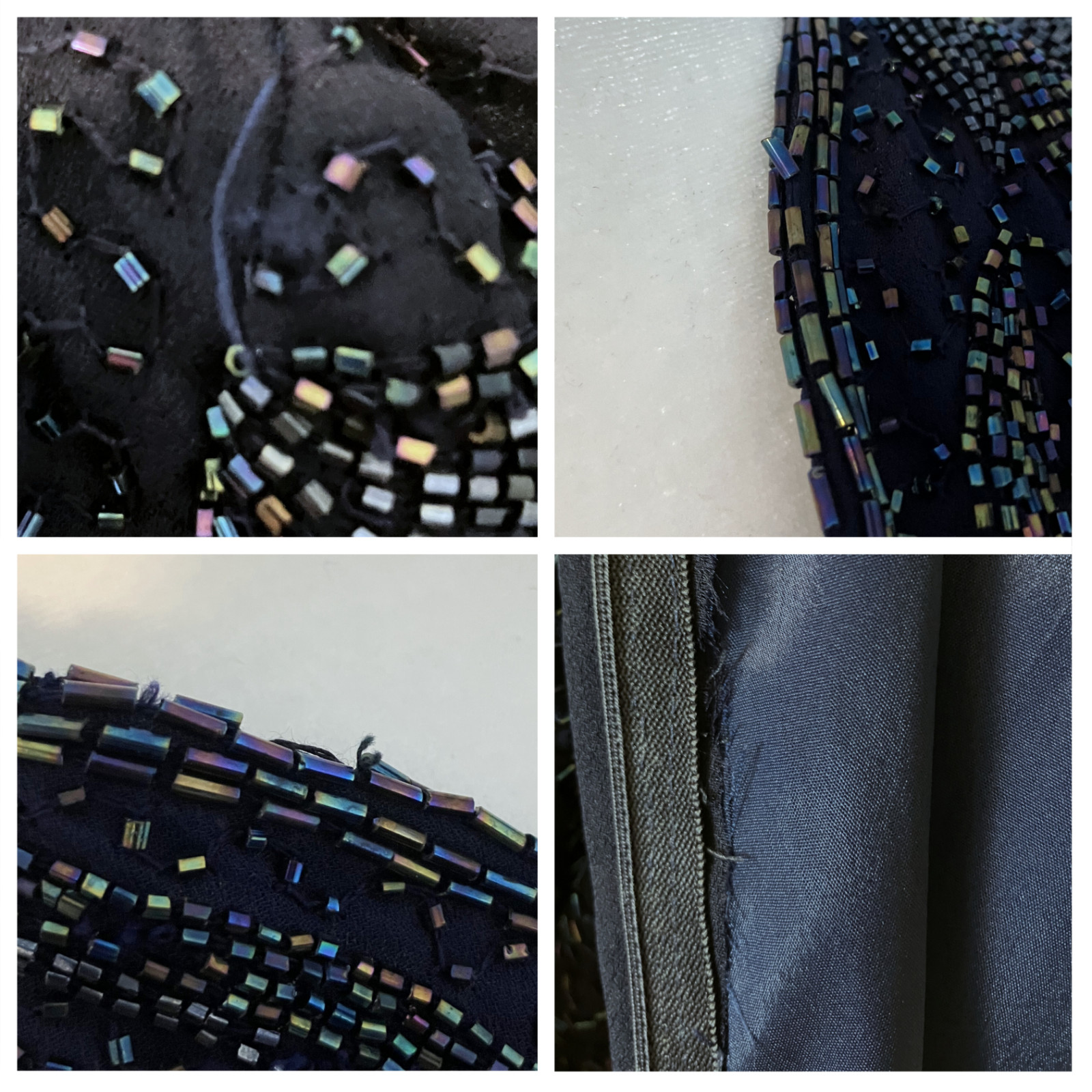 Vintage 80s 90s Navy Blue Beaded Formal Dress Long Sleeves. XL/XXL. Modest