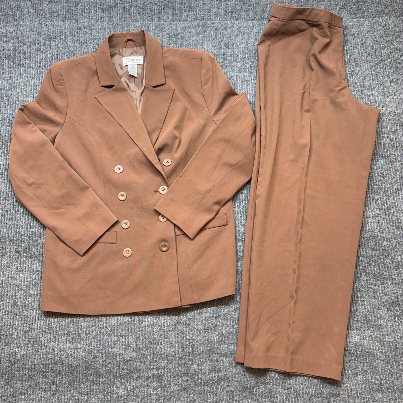 Vintage JG Hook Brown Pant Suit 14P Double Breasted 90s Careerwear Set Business