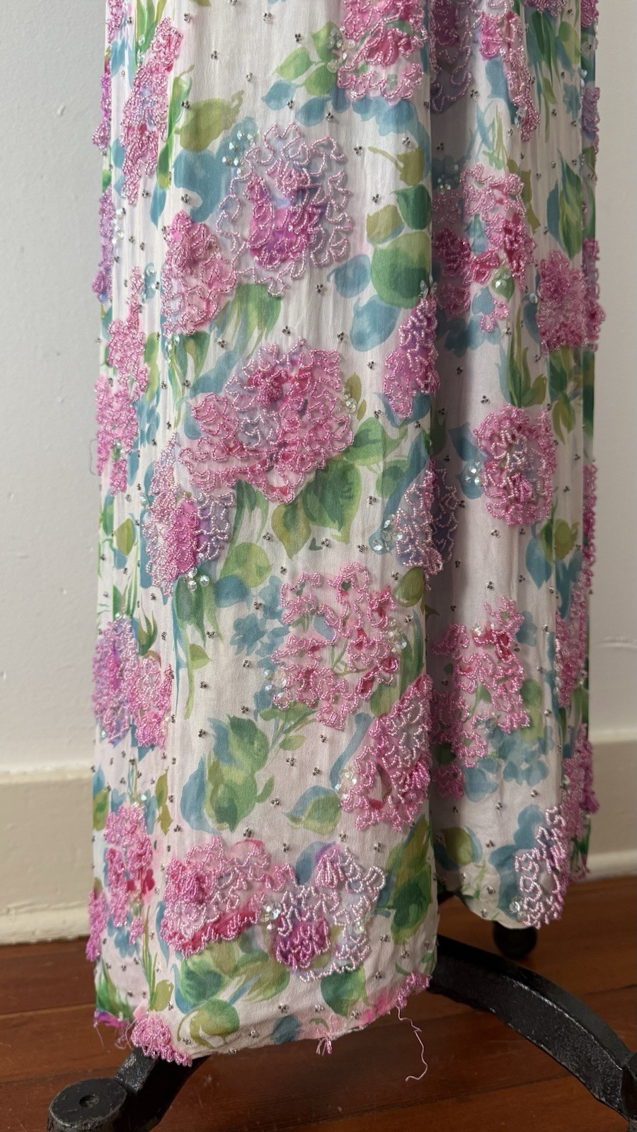 Vintage 1950s 60s Rare Designer Sara Fredericks Hand Beaded Chiffon Evening Gown
