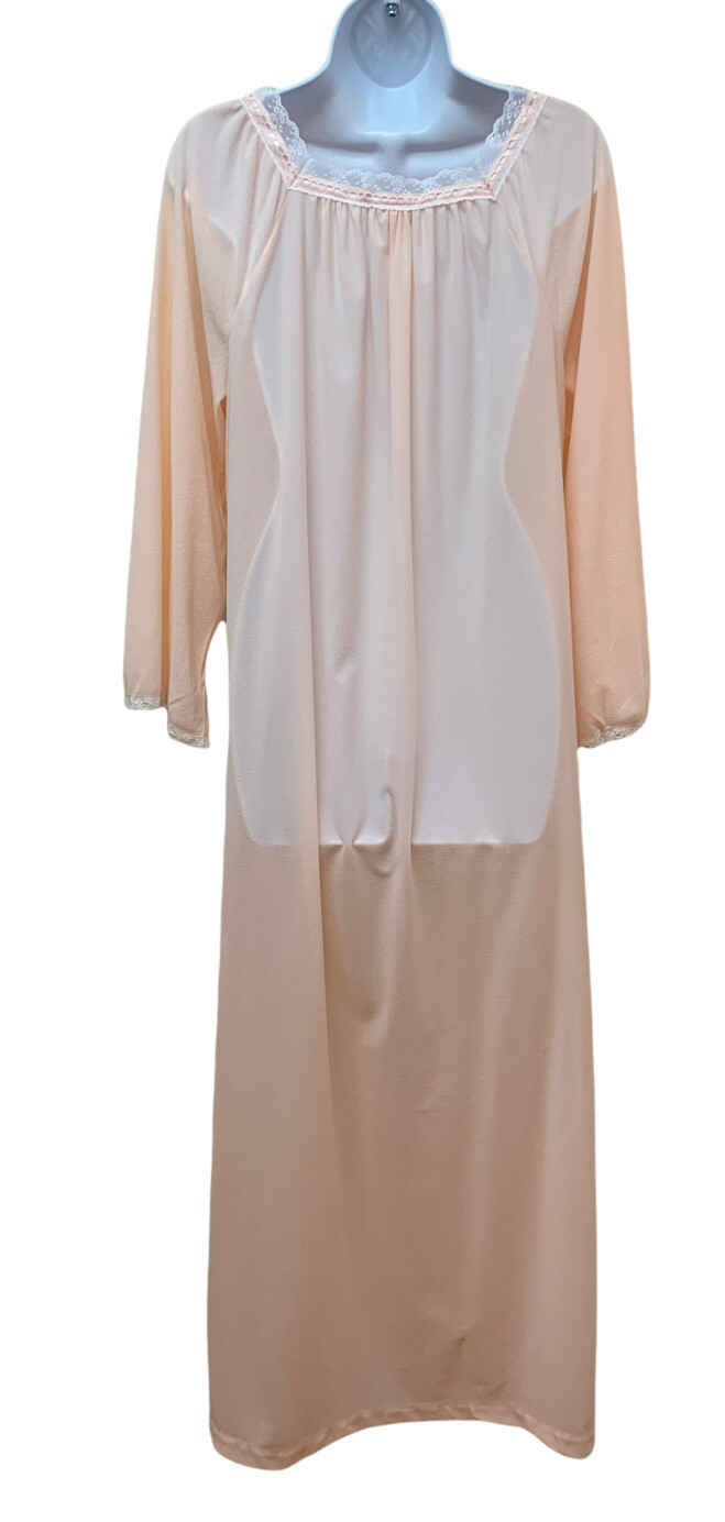 Vintage Damea Peach Brushed Nylon Long Gown Granny Nightgown Size M NEW NOS