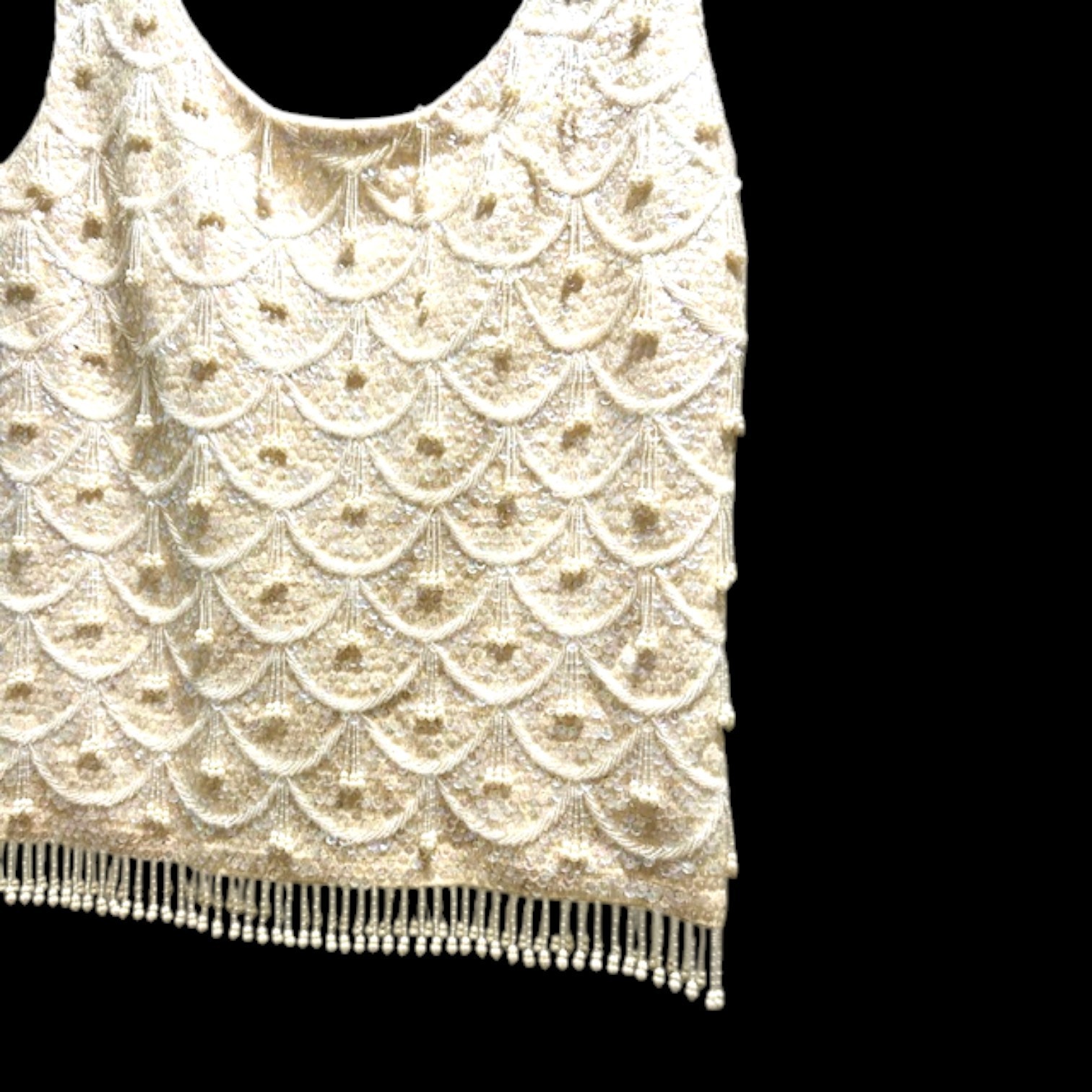 Mid Century 60s Beaded Sleeveless Party Top Brilliant Hand Beading & Sequins