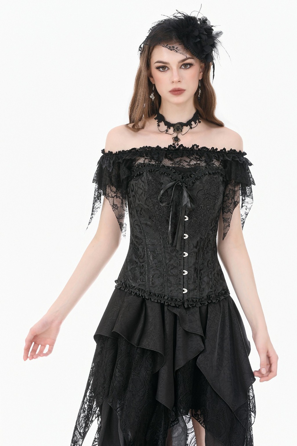 Dark In Love Women Gothic Jacquard Corset Top Vintage Lace-Up Back Waist Cincher