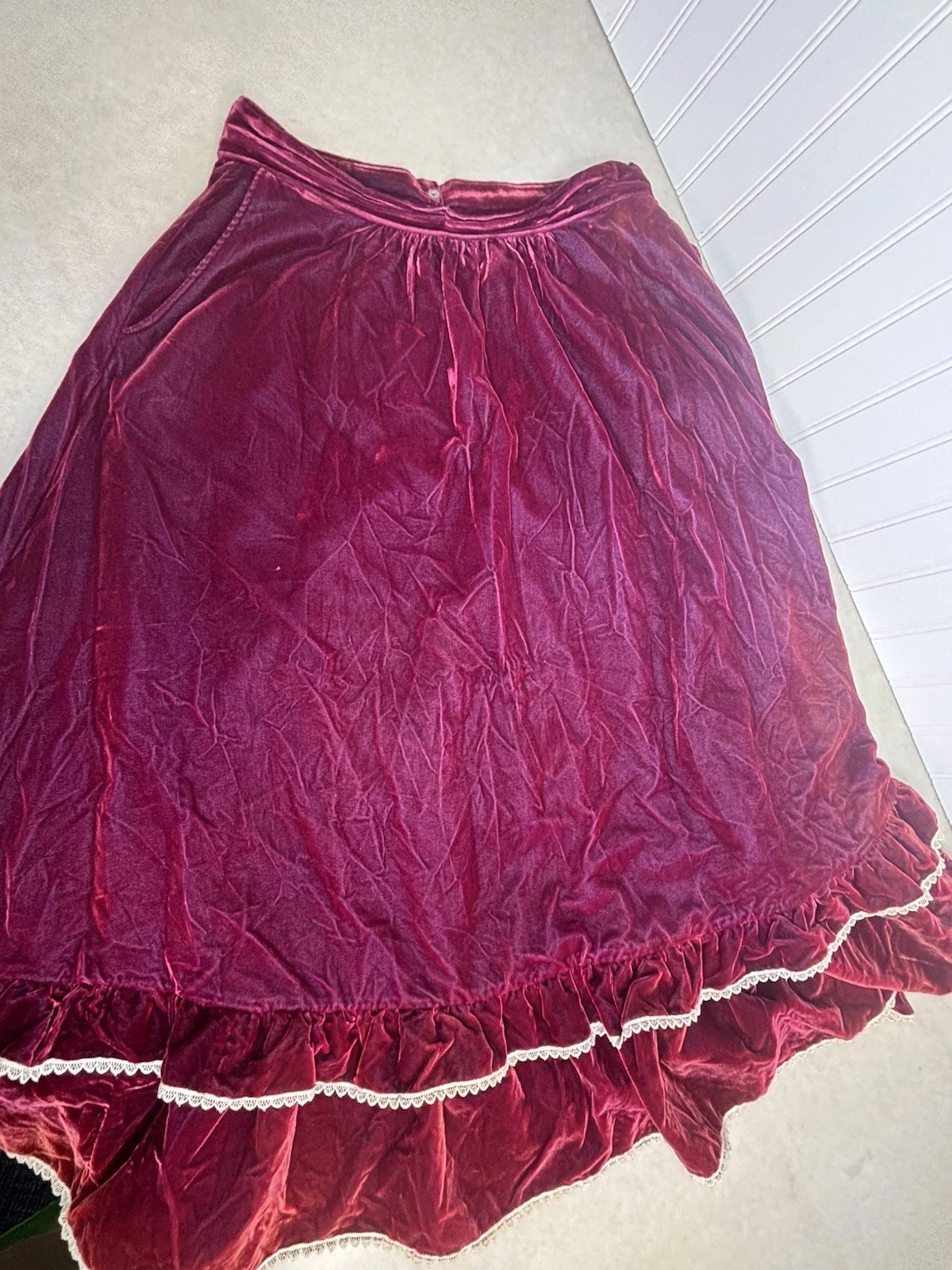 Vintage Miss Rodeo America Red Velvet Western Maxi Skirt Ruffle Pagent READ