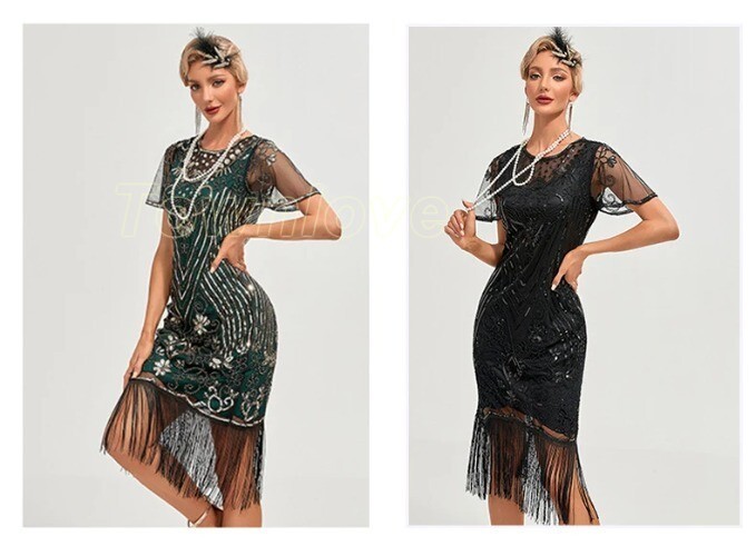 1920s Flapper Dress Women’s Slim Fit Sequin Tassel Vintage 20s Party Dress Skirt