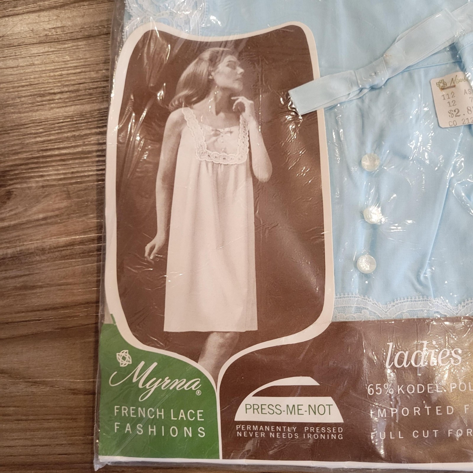 Vintage 1960s Myrna French Lace Trim Shift Nightgown Blue Size L NEW Old Stock