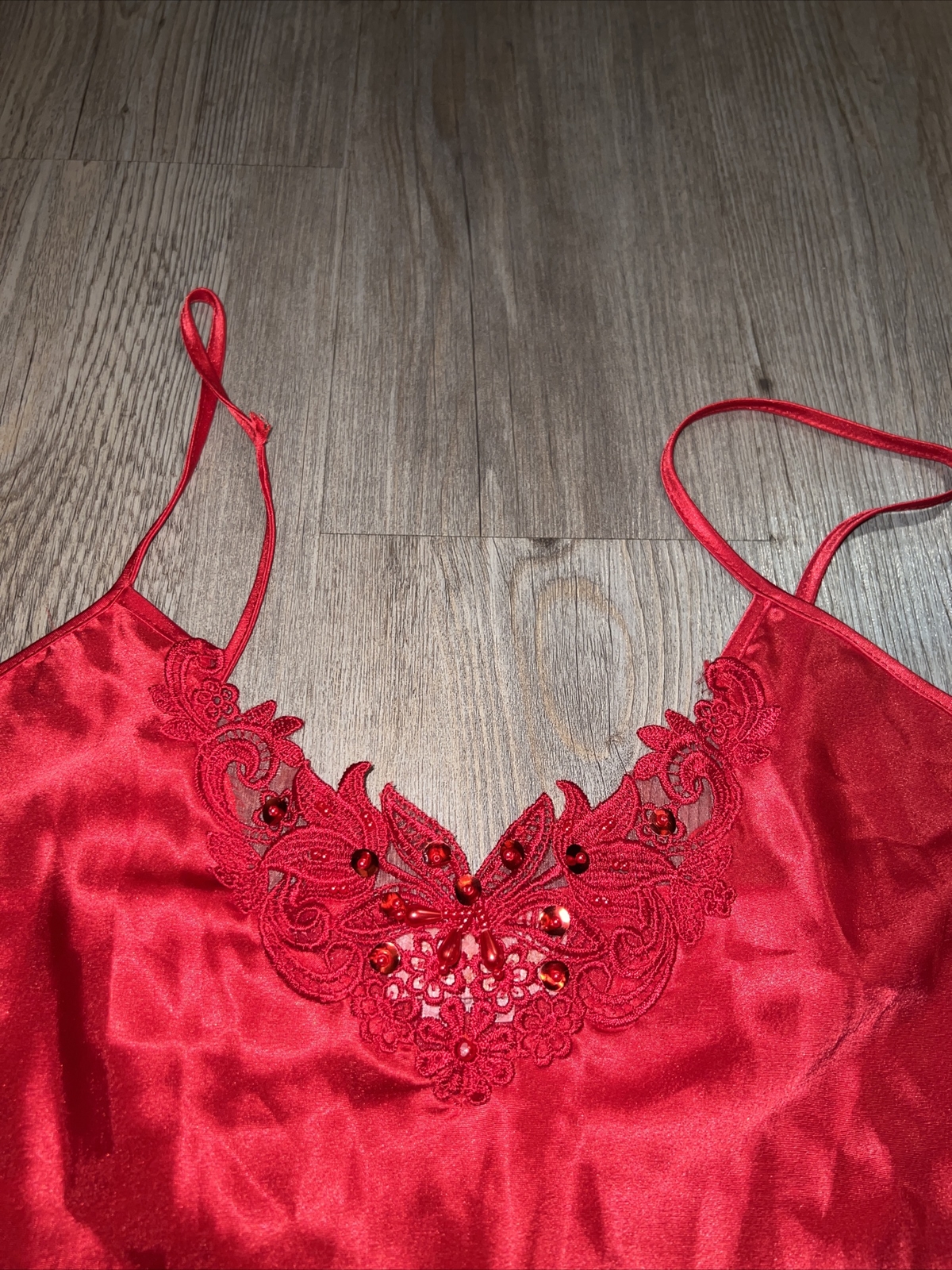 Vintage Inner Most Lingerie Silky Gown Lipstick Red Short Slip Dress Size M USA