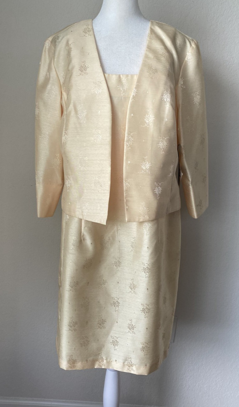 Vintage Scarlett Dress And Jacket Set SZ 14 Petite Yellow Floral Pattern *spots