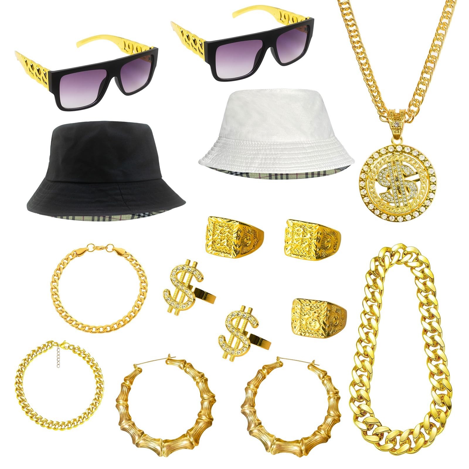 80s 90s Hip Hop Costume Kit – Rapper Accessories for Men & Women, Cosplay Party