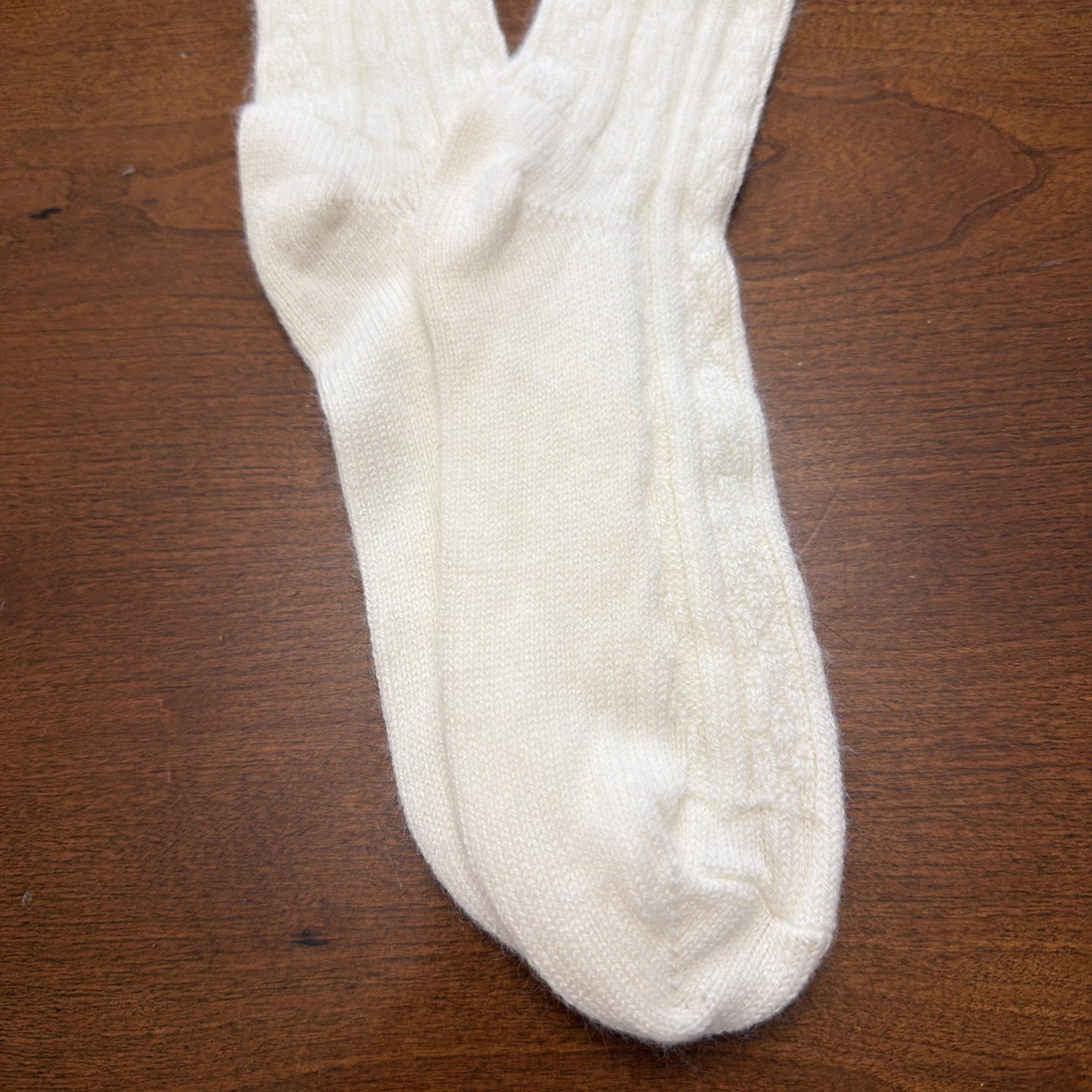 VTG Socks Hosiery 1990s Cable Knit 9-11 20″ Stockings School Girl White 80s NOS