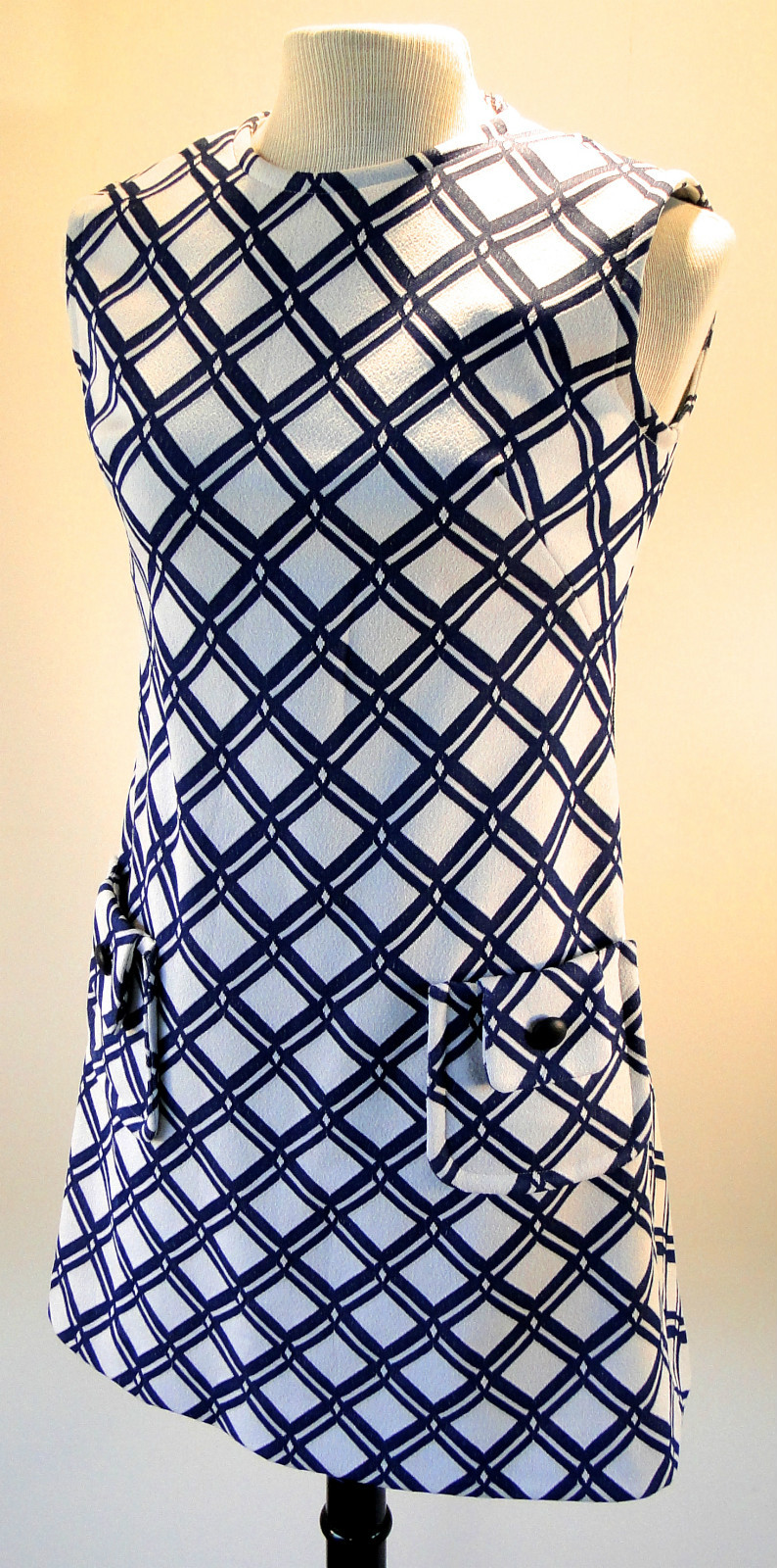 Deadstock Vintage 1960s Lawson Knits Blue White Graphic Print Mod Shift Dress 16