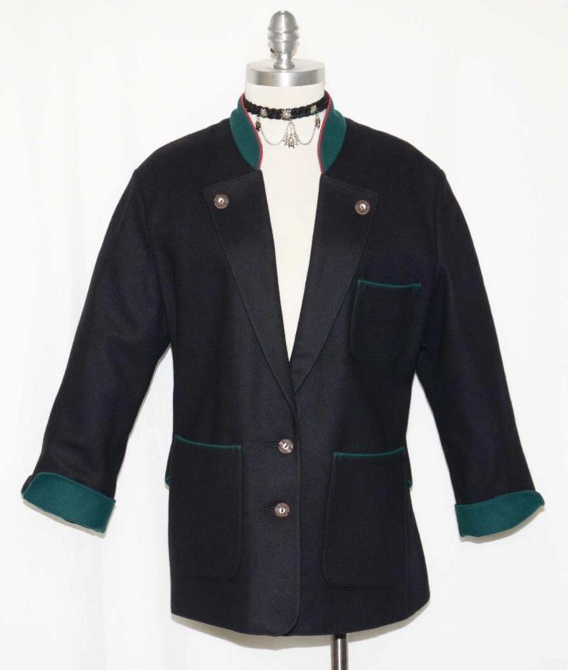 BLACK WOOL JACKET Over Coat German Women Hunt Sport Riding Dress Suit 14 L 44″