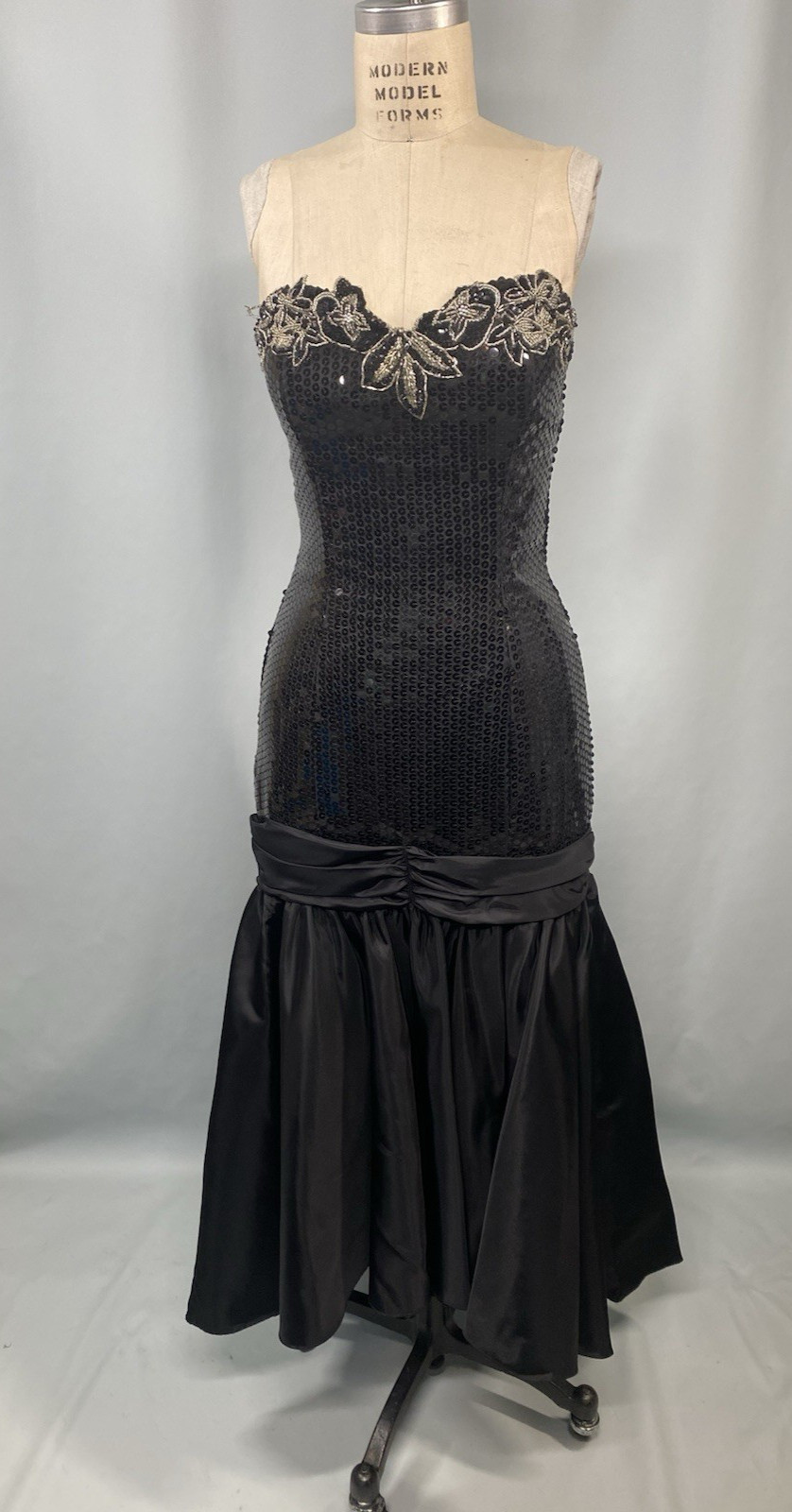 Vintage Dress SIZE EXTRA SMALL black sequin beaded NADINE sheath mermaid 80s 90s