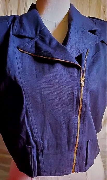 VTG 80s Cropped Cotton Motorcycle Jacket Style Top w/ Zip Front by Rampage M
