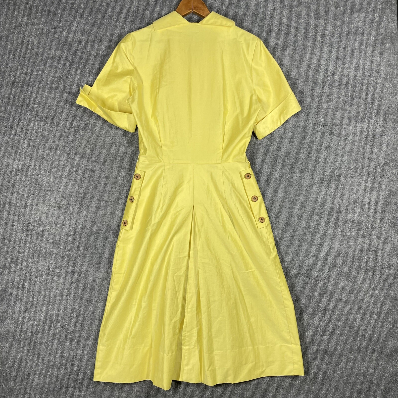 VINTAGE 50s Town & Country Club Dress Small Polished Cotton Day Tea Swing Yellow