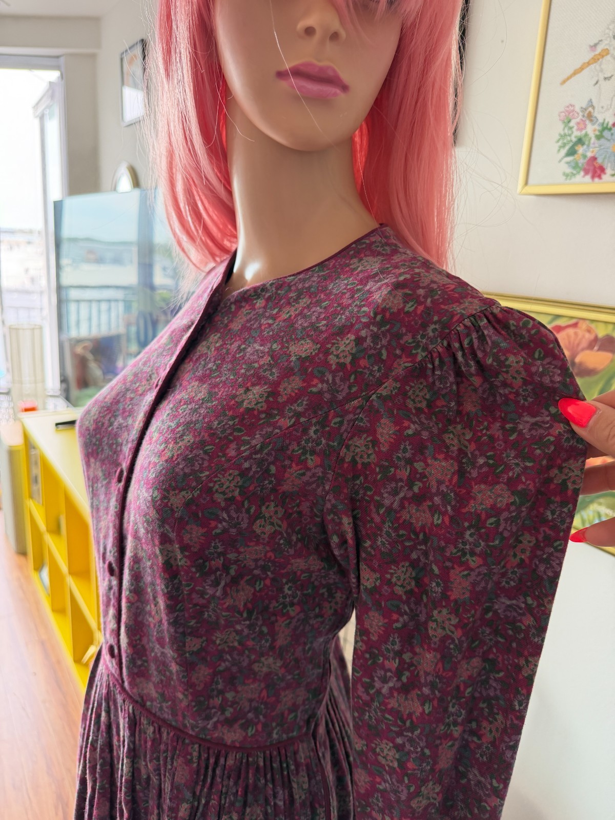 🧵 Vtg 80s Laura Ashley Puff Sleeve Rose Garden Prairie Cottagecore Dress M