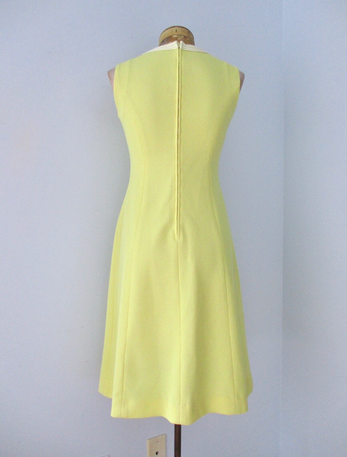 Vtg 70s Leslie Fay Yellow 2-Pc Fit Flare Ringer Dress Jacket Secretary Suit S/M