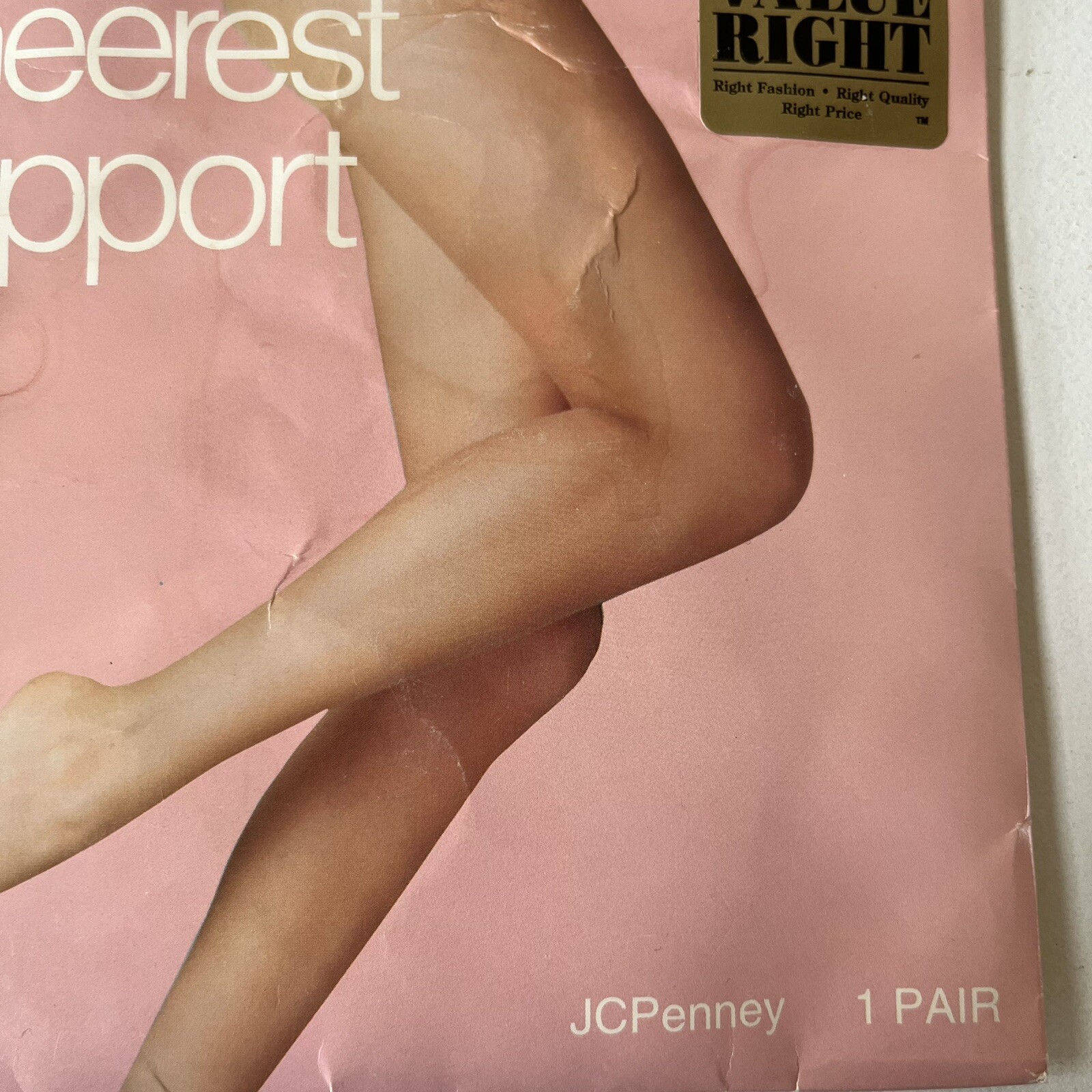 JCPenney Sheerest Support Sandalfoot Pantyhose QUEEN SHORT Little Beige Vintage