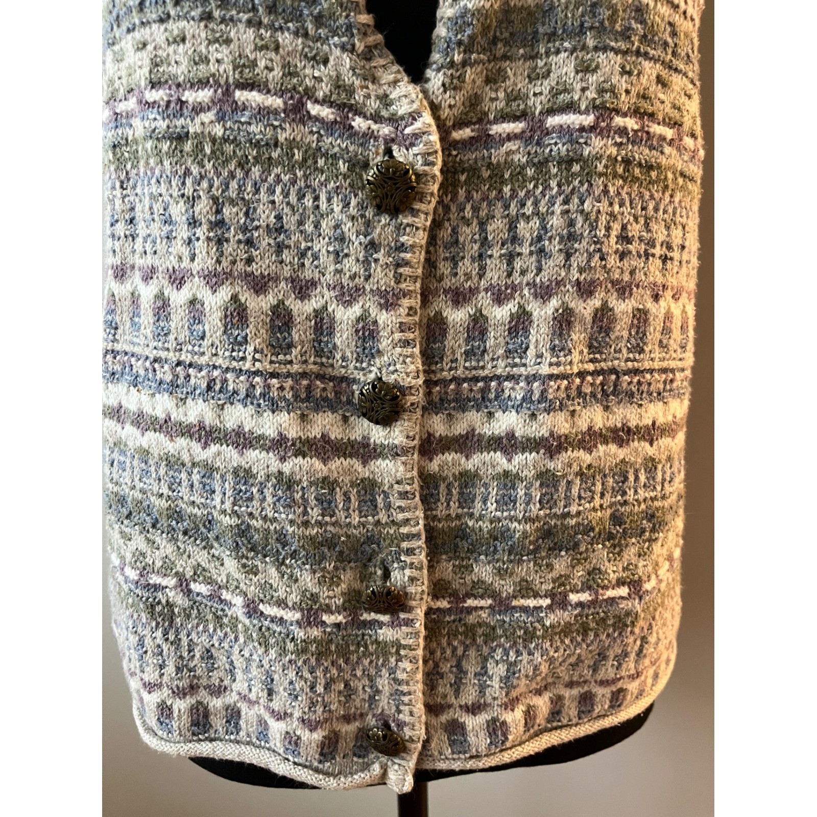 Vintage Alps Womens Fair Isle Knit Sweater Vest Earth Tone Cotton Blend USA Made
