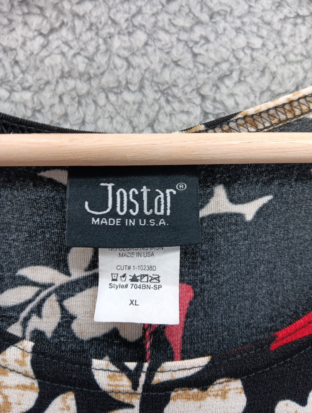 Vintage JOSTAR Slinky Jersey Floral Short Sleeve Travel Dress Black Red Size XL