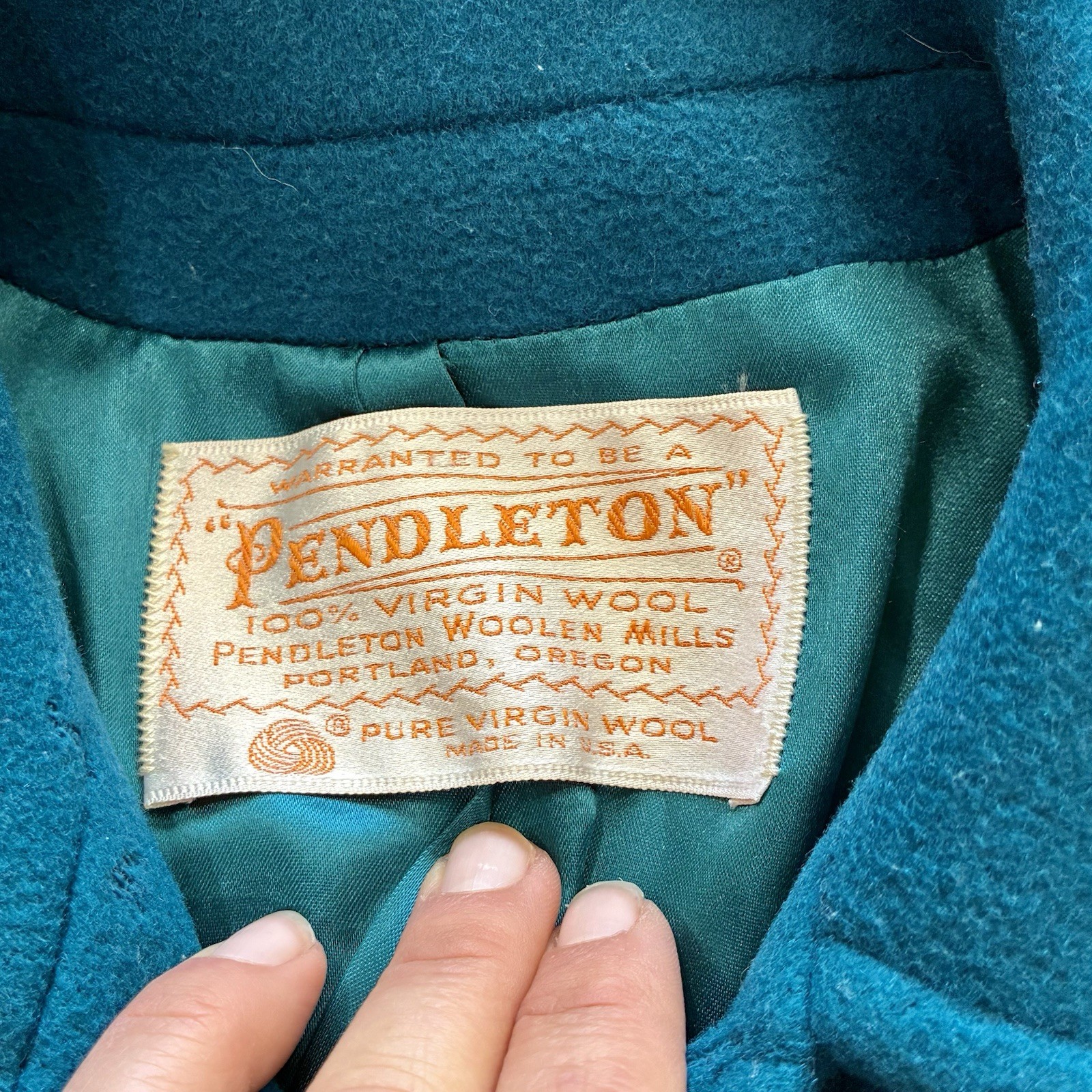 VTG 1970s Pendleton Virgin Wool Lined Teal Trench Coat Women’s Size 10 Old Money