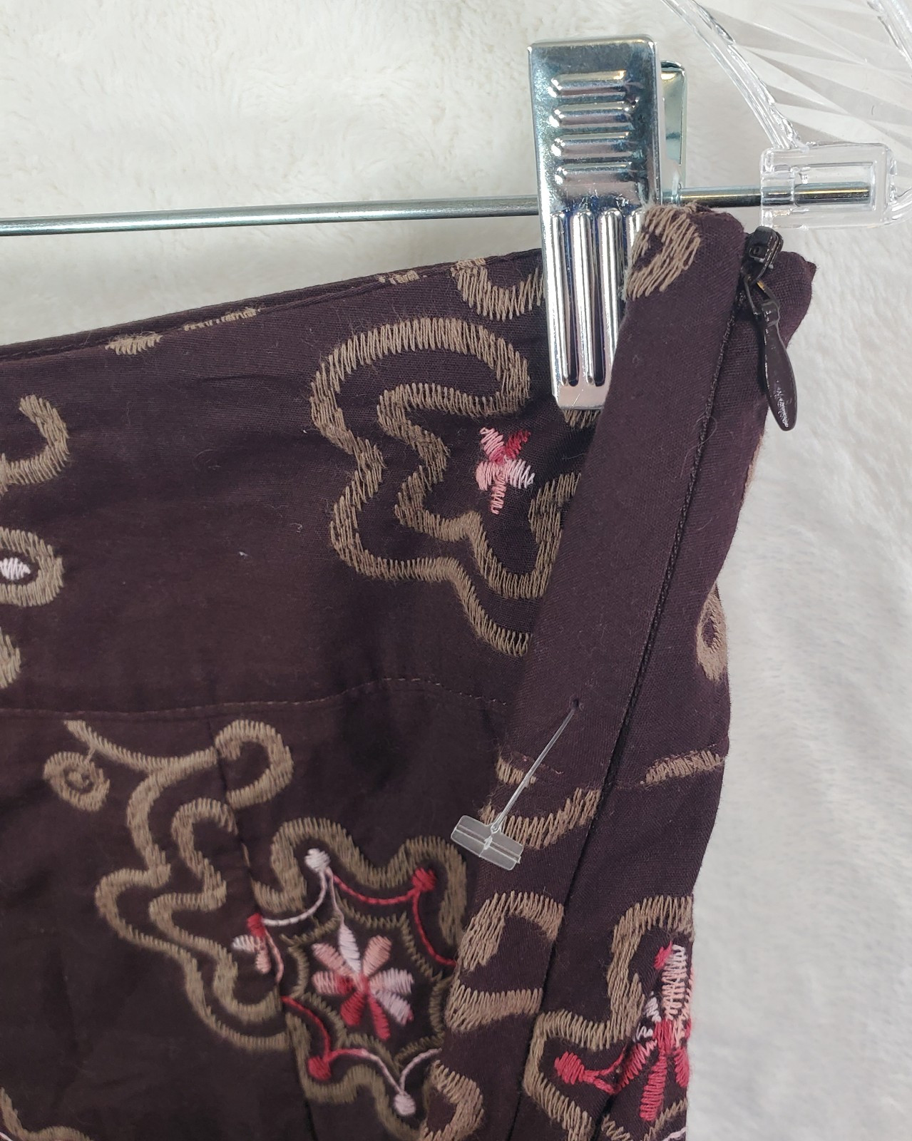 Vtg Y2K Sylvie & Mado Brown A Line Stiched Floral Embroidered Skirt Large Boho