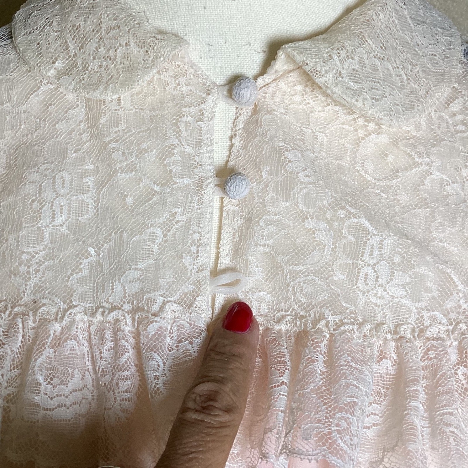 Vintage Kickernick Pink Sheer Nylon Peignoir Robe Lace Ruffle Maxi Gown Lingerie