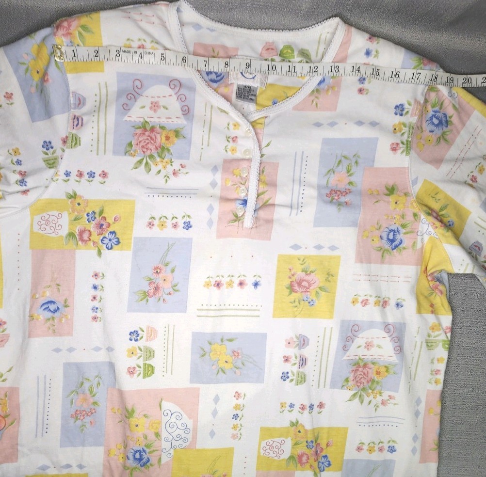 Capistrano Cottagecore Padded Shoulder Henley T-Shirt Floral Print Sz 18/20