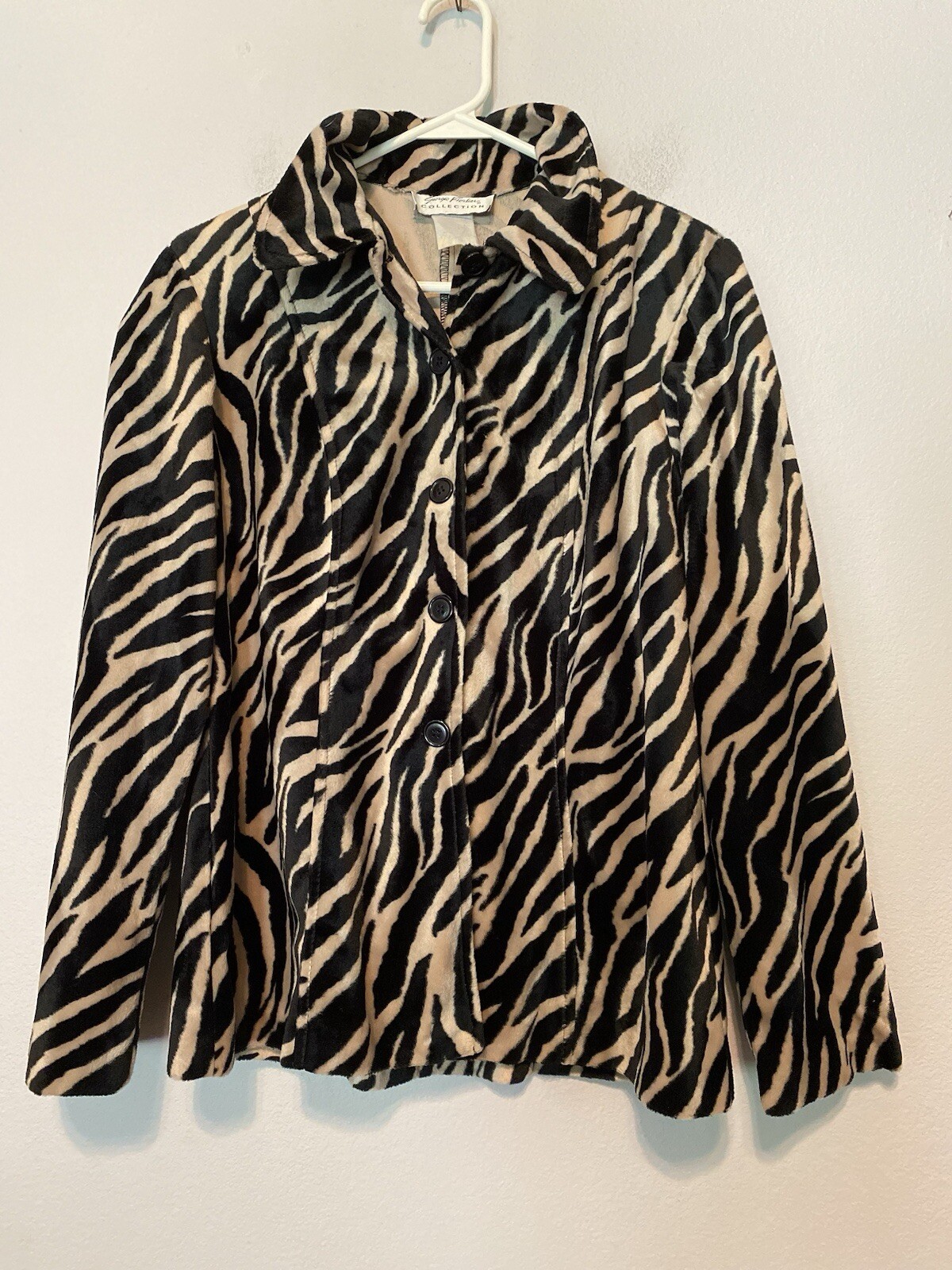 Vtg Giorgio Fiorlini Women’s Sz Large Velour Tiger Stripe Long Sleeve Button up