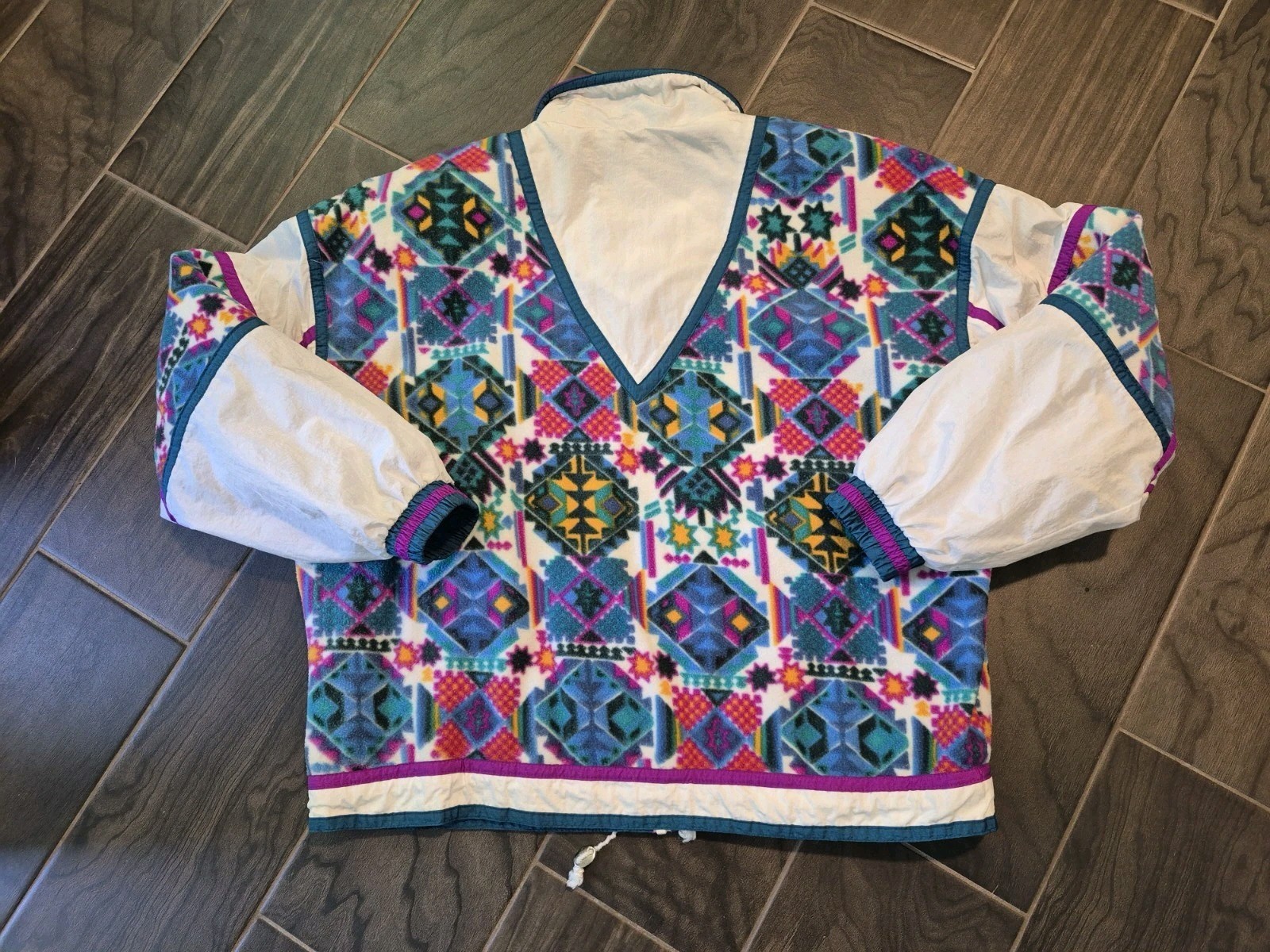 Vintage 80s East West Windbreaker Jacket Size Large Multicolor Aztec Retro