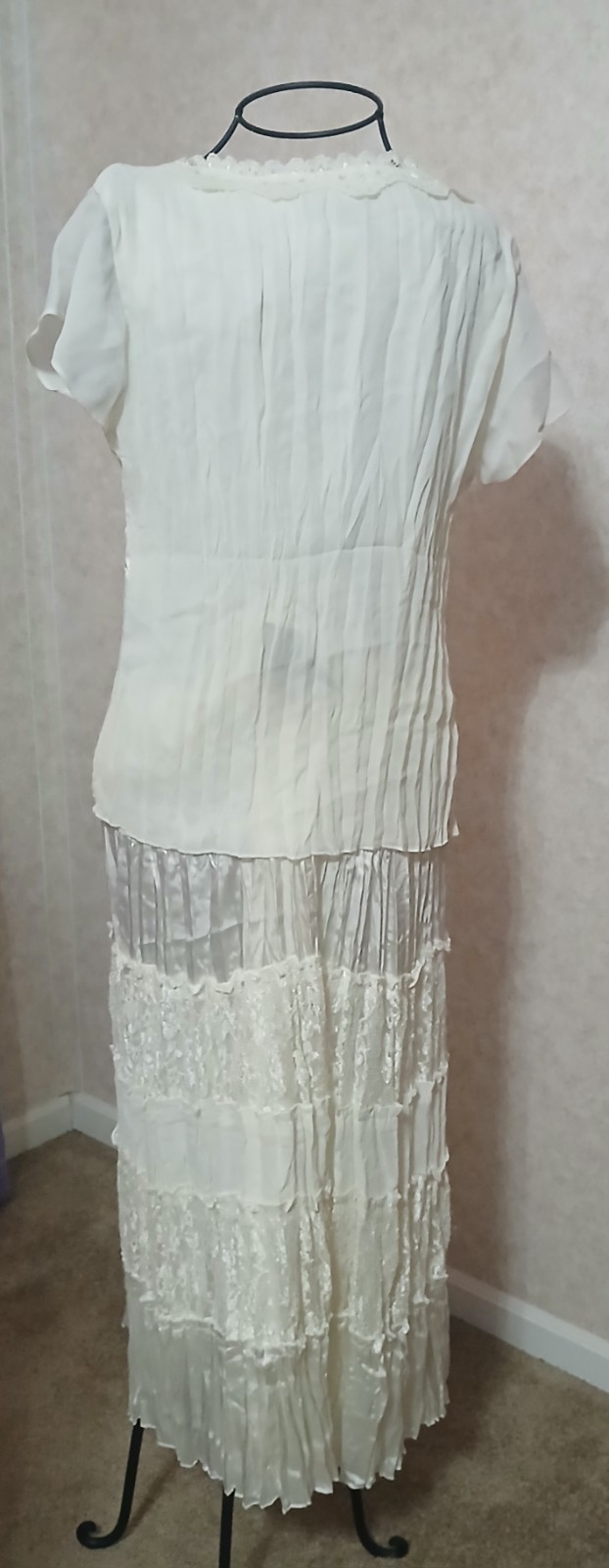 Vintage Cream Blouse With Matching Skirt, Size 8, Pre-owned