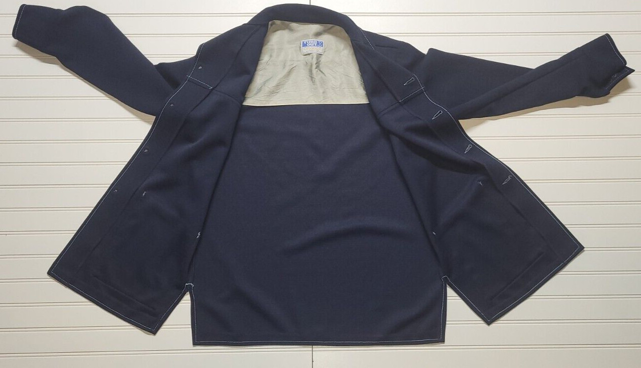Vintage Time Out By Farah 1970s Sport Coat Leisure Suit Navy Blue Womes M/L