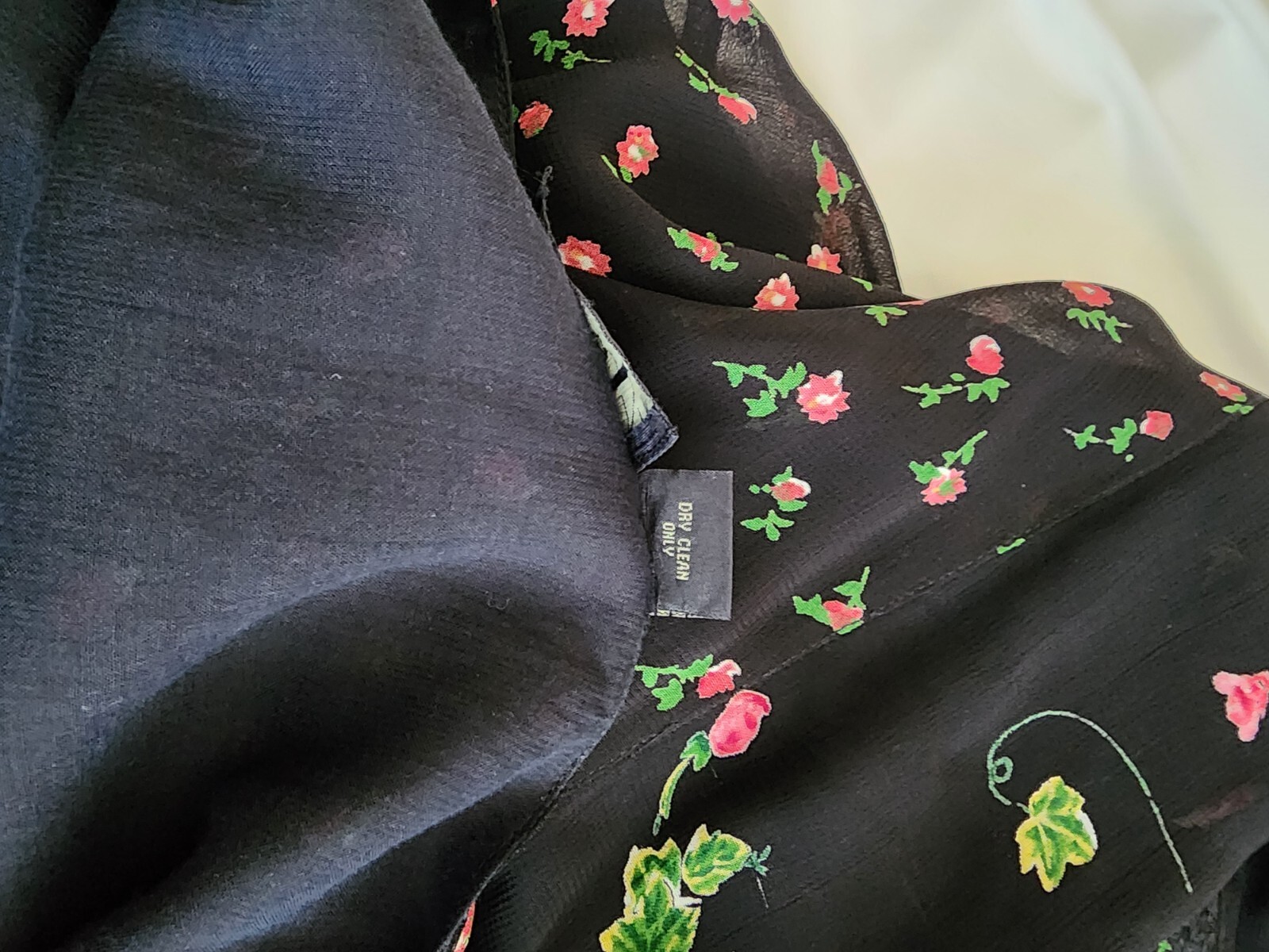 Vintage Lola P. Maxi Dress Black Multicolor Floral Textured Gauze- Size S