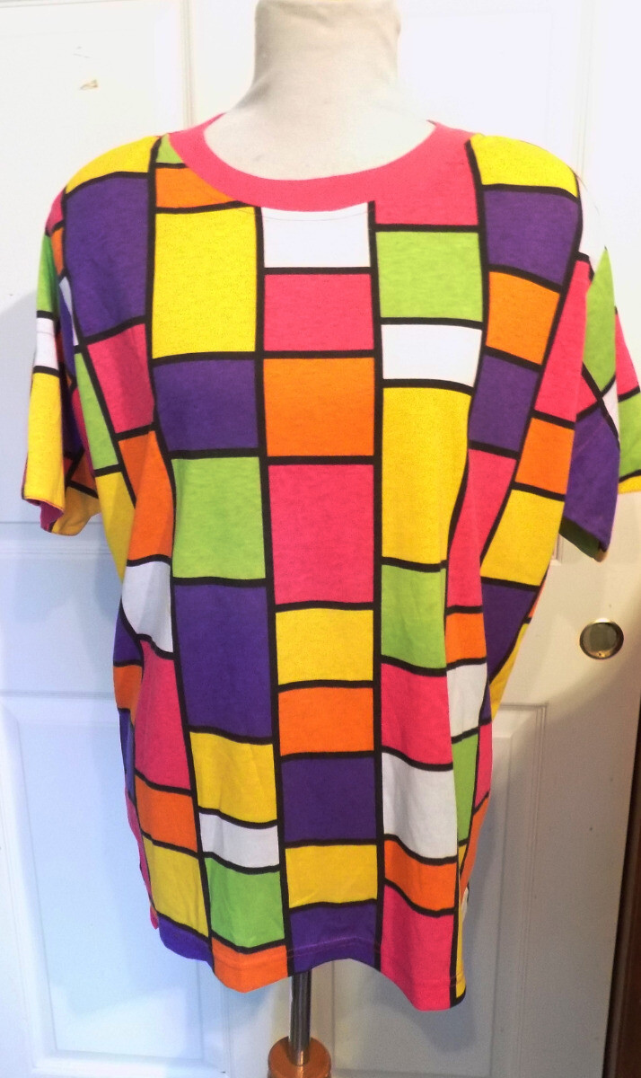 Vintage Color Blocks Cotton Blend T Shirt Pullover Top Traffic Jam Medium B48
