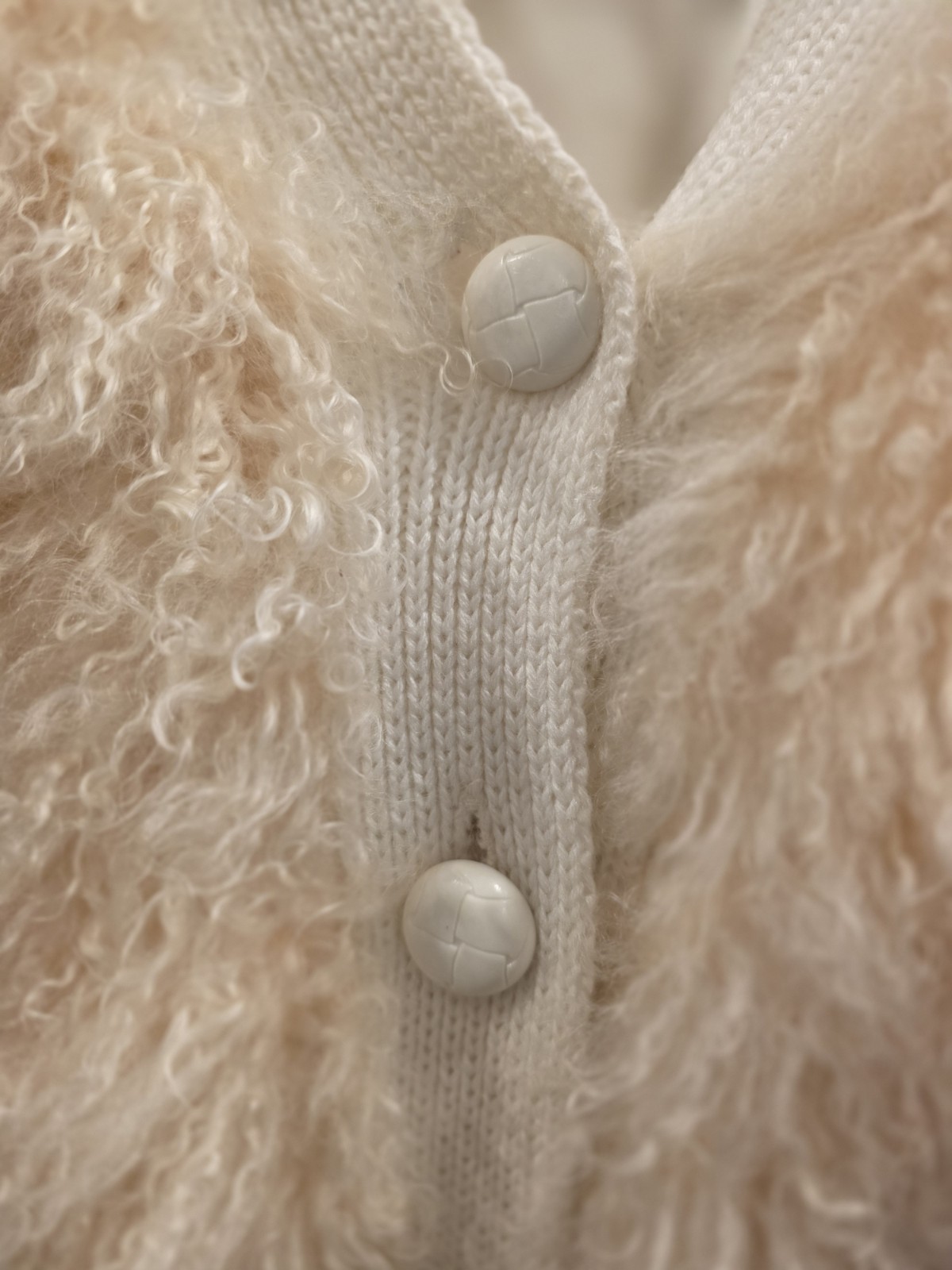 VTG Real Kid Goat Fur & Lamb Shearling Bomber Jacket Cream M Mixed Fur Knit