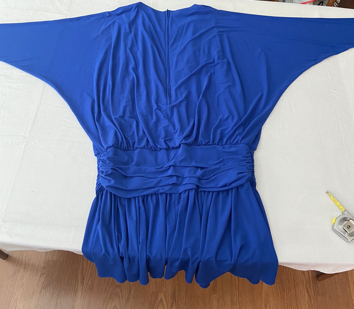 Vintage 1980s Claudia Cooper Royal Blue Dolman Batwing Drop Waist Dress Size 16